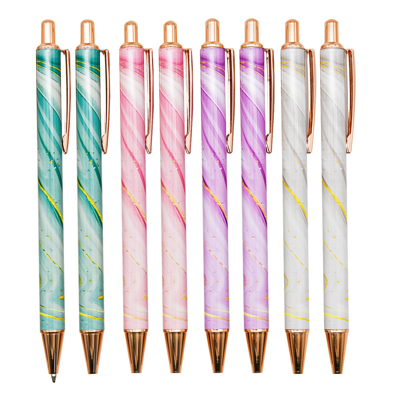 Lopenle 8 PCS Metal Ballpoint Pens Retractable Marble Pen Bling Leopard Pen For Wedding Spangle Sequin Check Pens Black Ink Pretty For Women Party
