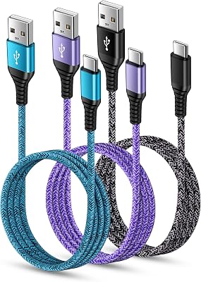 USB C Charger Cable Fast Charging 3 Pack 6ft for iPhone 17 16 15 Pro Max/15 Plus/15 Pro/15, 3.1A Braided Car Cord USB A to USB C Android Phone Power Cord for Samsung Galaxy S24 A54 A14 S23 Ultra S22