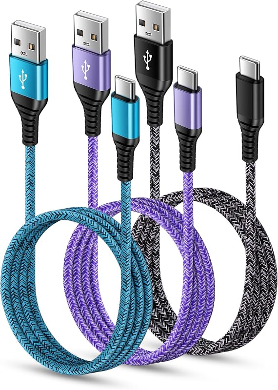 USB C Charger Cable Fast Charging 3 Pack 6ft for iPhone 17 16 15 Pro Max/15 | Plus/15 Pro/15, 3.1A Braided Car Cord USB A to USB C Android Phone Power Cord for Samsung Galaxy S24 A54 A14 S23 Ultra S22