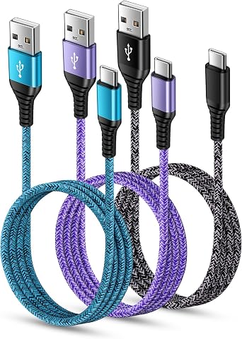 USB C Charger Cable Fast Charging 3 Pack 6ft for iPhone 17 16 15 Pro Max/15 Plus/15 Pro/15, 3.1A Braided Car Cord USB A to USB C Android Phone Power Cord for Samsung Galaxy S24 A54 A14 S23 Ultra S22