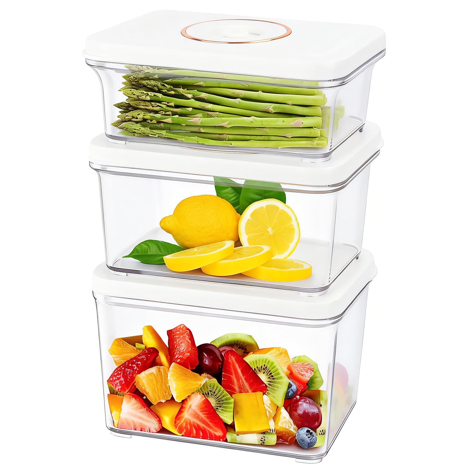 Vacuum Seal Containers, 3Pcs Reusable Food Storage Containers with Lids for Meal Prep and Freezer,BPA-Free?Microwave Safe?Leak-proof,Airtight (Vacuum Sealer Not Included)