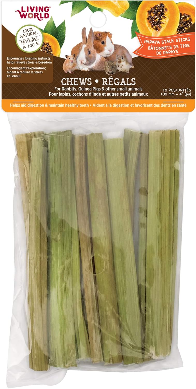 Living World Small Animal Chews – Papaya Stalk Sticks – 10 Pieces