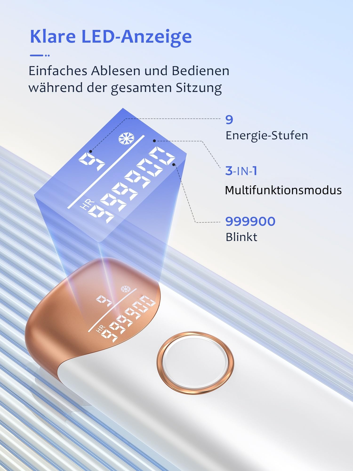 IPL Haarentfernungsgerät mit Kühlfunktion MAX 19.8J 999.900 Lichtimpulse 9 Energiestufen Weiß
