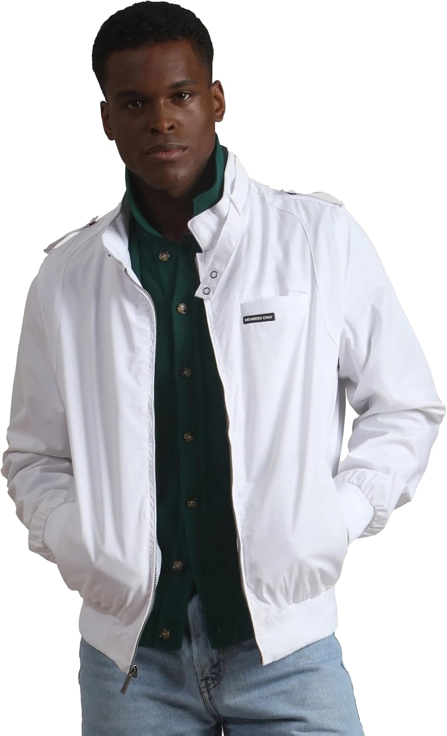 Members Only Men's Original Iconic Racer Jacket |Slim Fit| Small White
