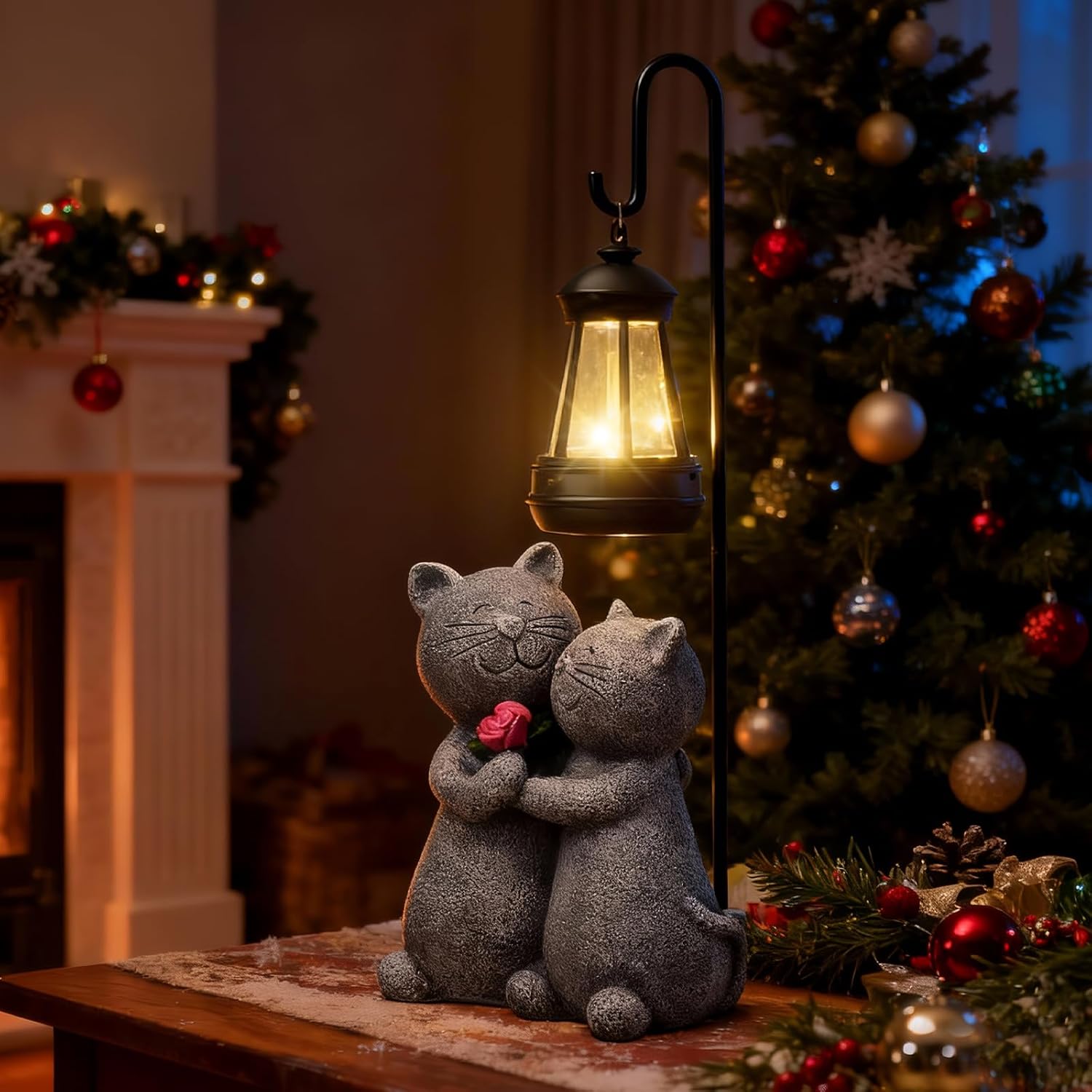 Outdoor Cat Garden Statues with Solar Lantern, Solar Lantern Cat Figurines Decor for Yard, Lawn, Porch & Patio, Unique Housewarming/Birthday Gifts for Women - Image 6