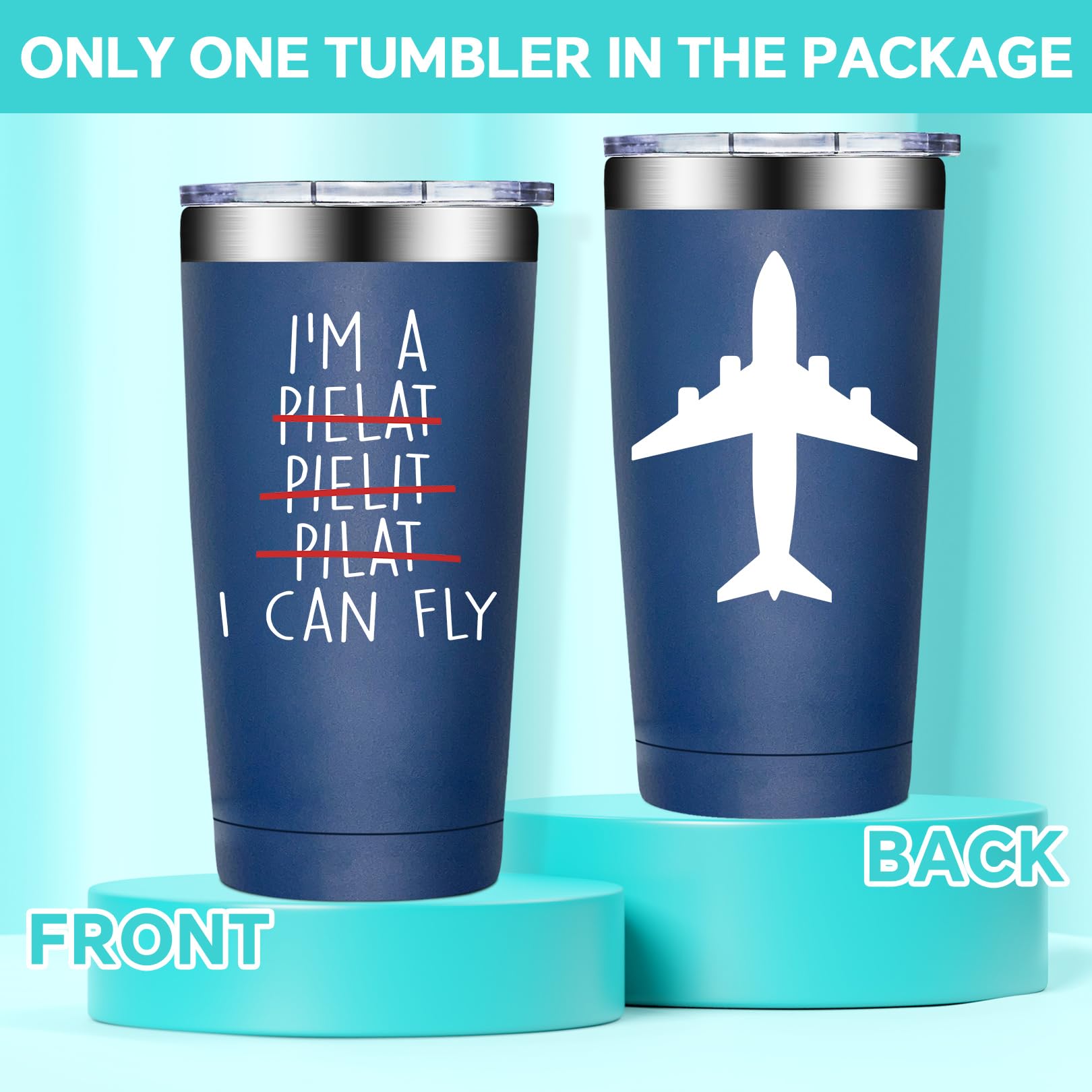 BIRGILT Pilot Gifts for Men - Aviation Gifts for Pilots - Funny Airplane Gift for Men, Women - Christmas Birthday Gift for Airplane Lovers, Aviation Lover - 20oz I Can Fly Pilot Tumbler Cup