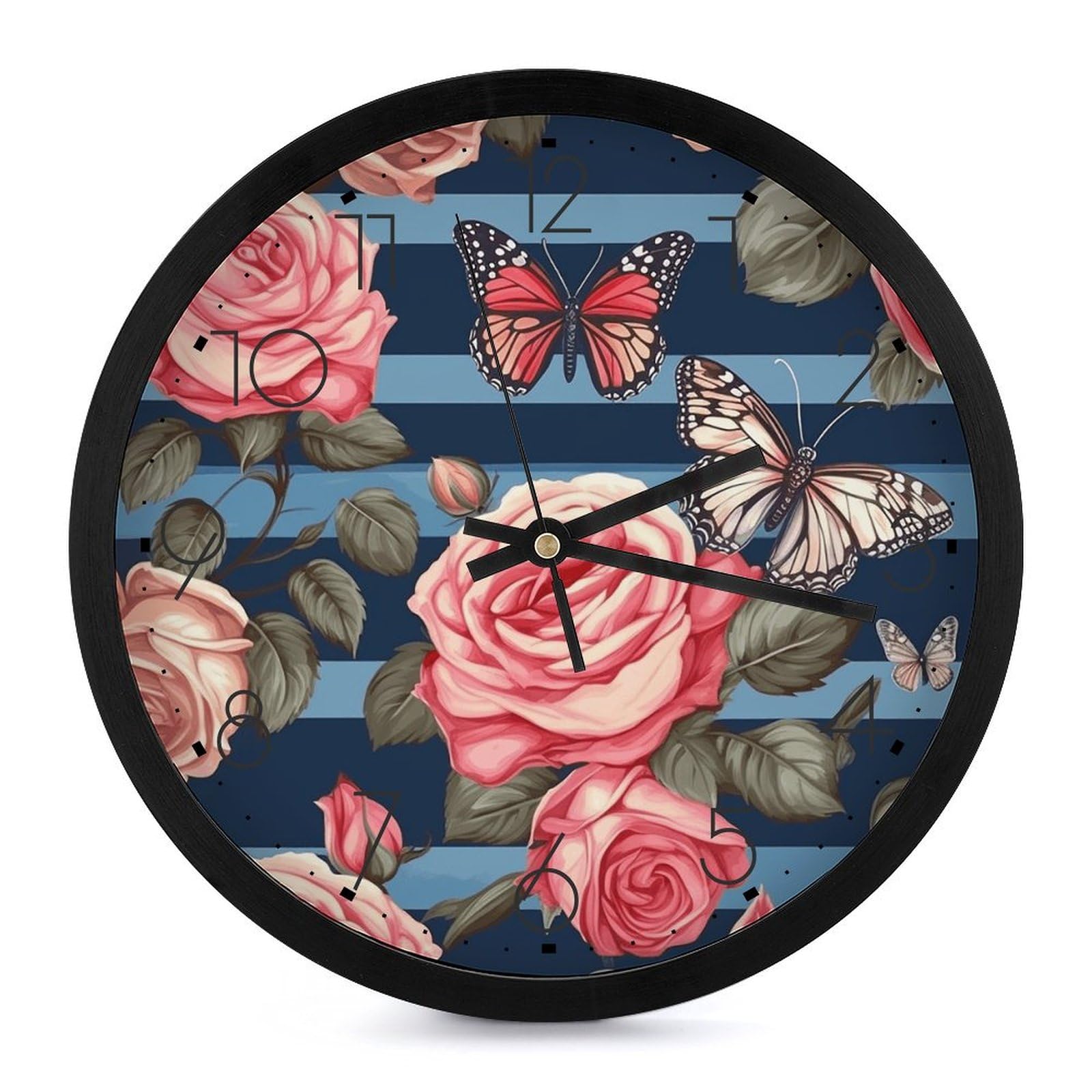 Horloge murale ronde bleue de 25,4 cm silencieuse pour salon et bureau
