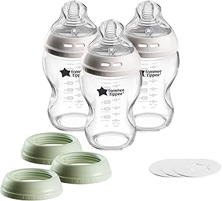 Natural Start Glass Baby Bottle, Cup or Jar Set, 9oz, 3-in-1 Set for Babies with Slow Flow Breast-Like for a Natural Latch and Leak-Proof Travel Food Jar Lids