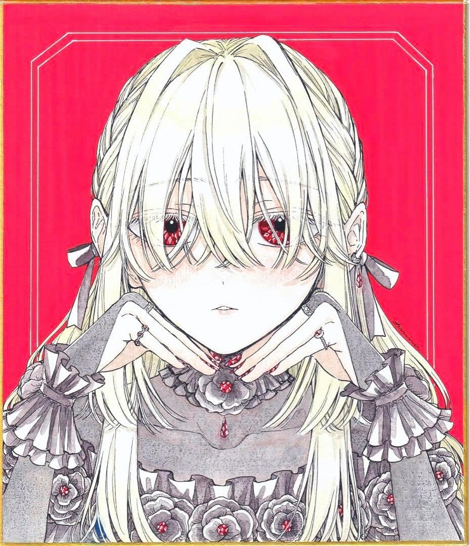 手描きイラスト オリジナル 創作 赤 原画 色紙 宝石 花 おまけ 手描きイラスト オリジナル 創作 赤 原画 色紙 宝石 花 おまけ