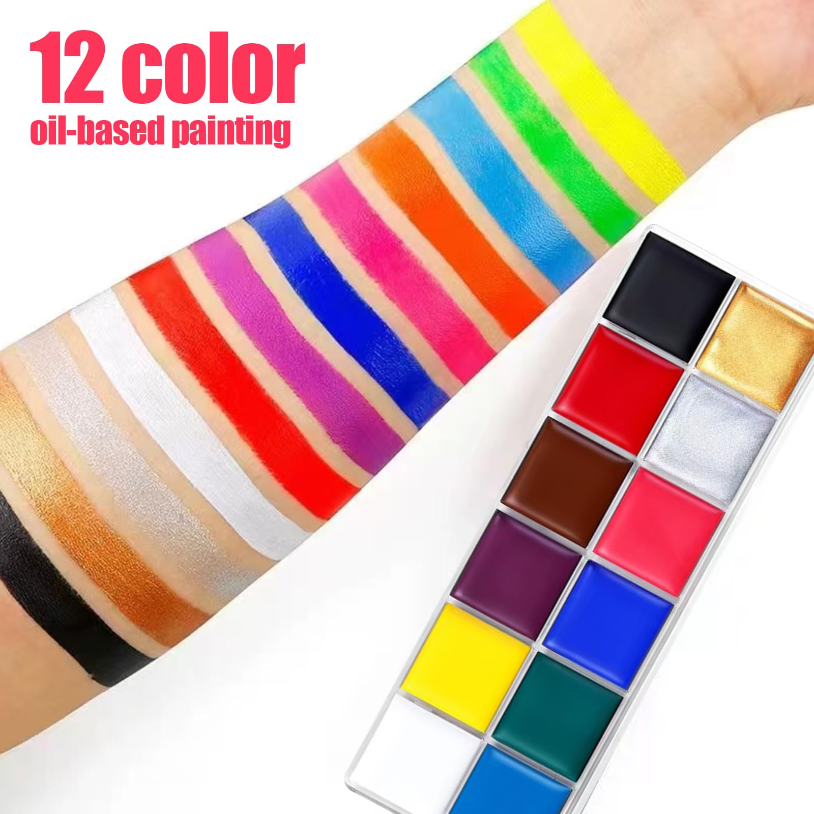 Face Body Paint Kit,Professional Face Painting Kit,12 Colors Oil Based Painting Palette with 4 Professional Artist Brushes,Halloween SFX Cosplay Makeup Body Makeup for Kids and Adult (12 COLORS)
