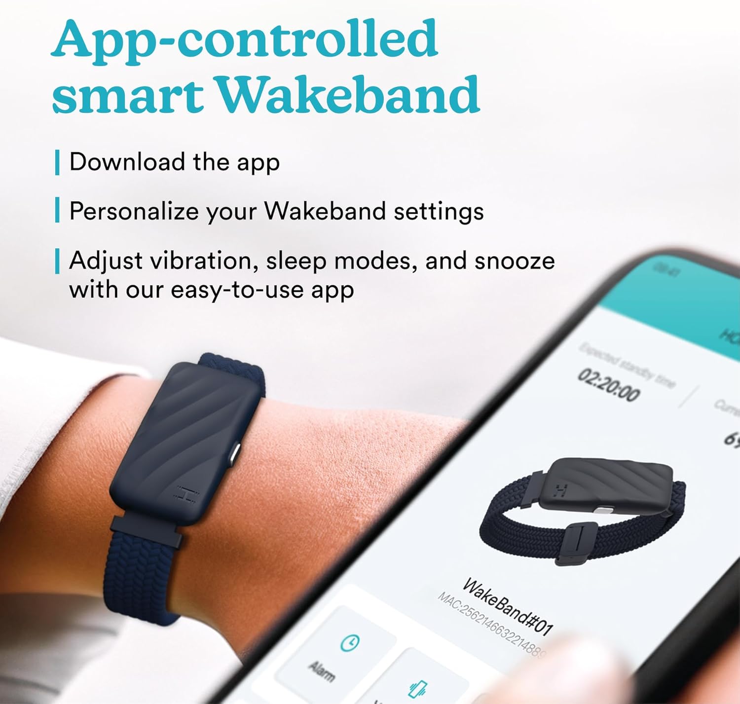Homedics WakeBand Silent Vibrating Alarm Wristband, Ultra-Light Comfortable Design, 9 Vibration Patterns & 9 Intensities, Up to 6-Day Battery, iOS/Android App, Blue