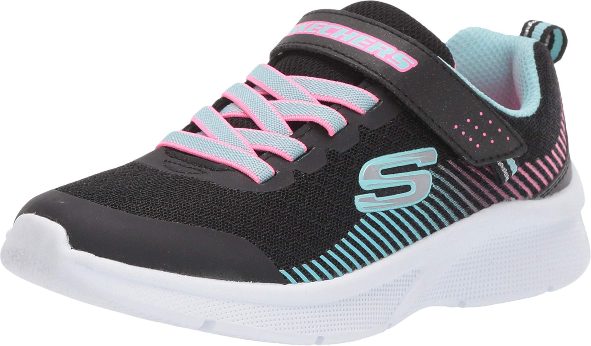 Skechers Girl's Microspec Trainers, Black Mesh/Aqua & Neon Pink Trim, 2 UK Child