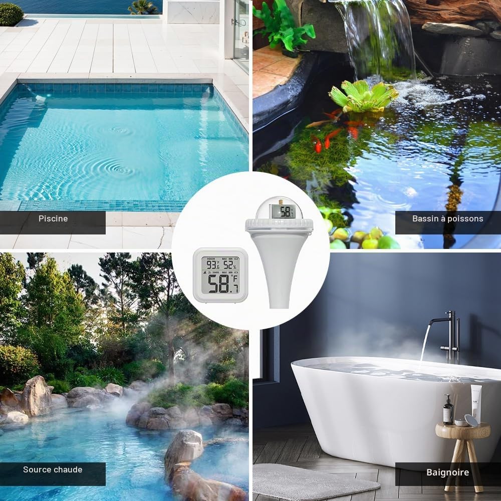 Thermomètre Piscine Connecté, TGKYK Thermomètre Piscine Flottant avec vue à 360° et 3 écrans LCD, Thermometre Piscine Sans Fil, Thermometre Piscine Digital pour Piscine, étang