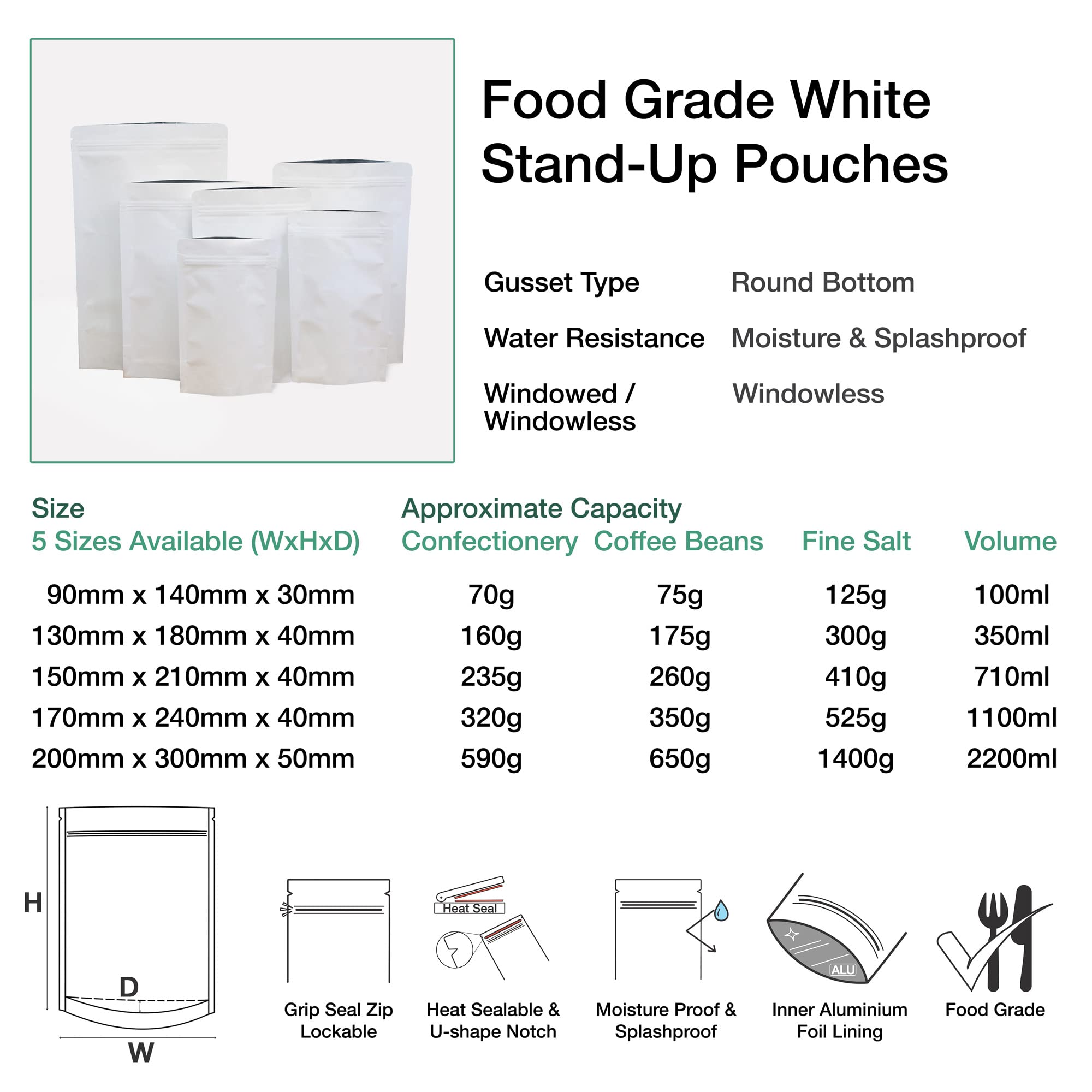 Sacchetti Alimentari Con Chiusura Zip - 50 Pezzi 15x21cm Bianchi | Rivestimento Interno In Alluminio - Foto 12