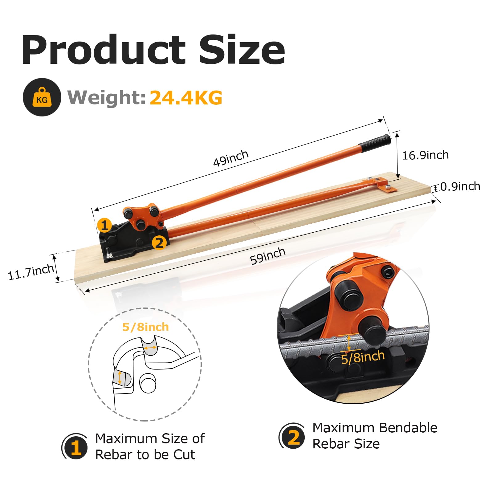 LOSCHEN Manual Rebar Cutter and Bender with Wooden Board,for Construction Site and Home-use,Removable Rebar Shears, Rebar Bending Machine, Bending and Cutting Rebar up to 5/8 Inch(with Wooden Board)