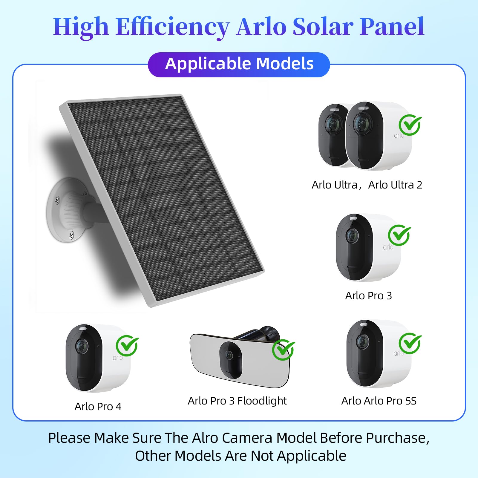 Panneau Solaire 6W Pour Arlo Pro 3/Pro 5S/Ultra/Ultra 2 | Charge Continue 24h/24 | Câble 4m | IP66 Étanche | Voyant LED | Installation Facile
