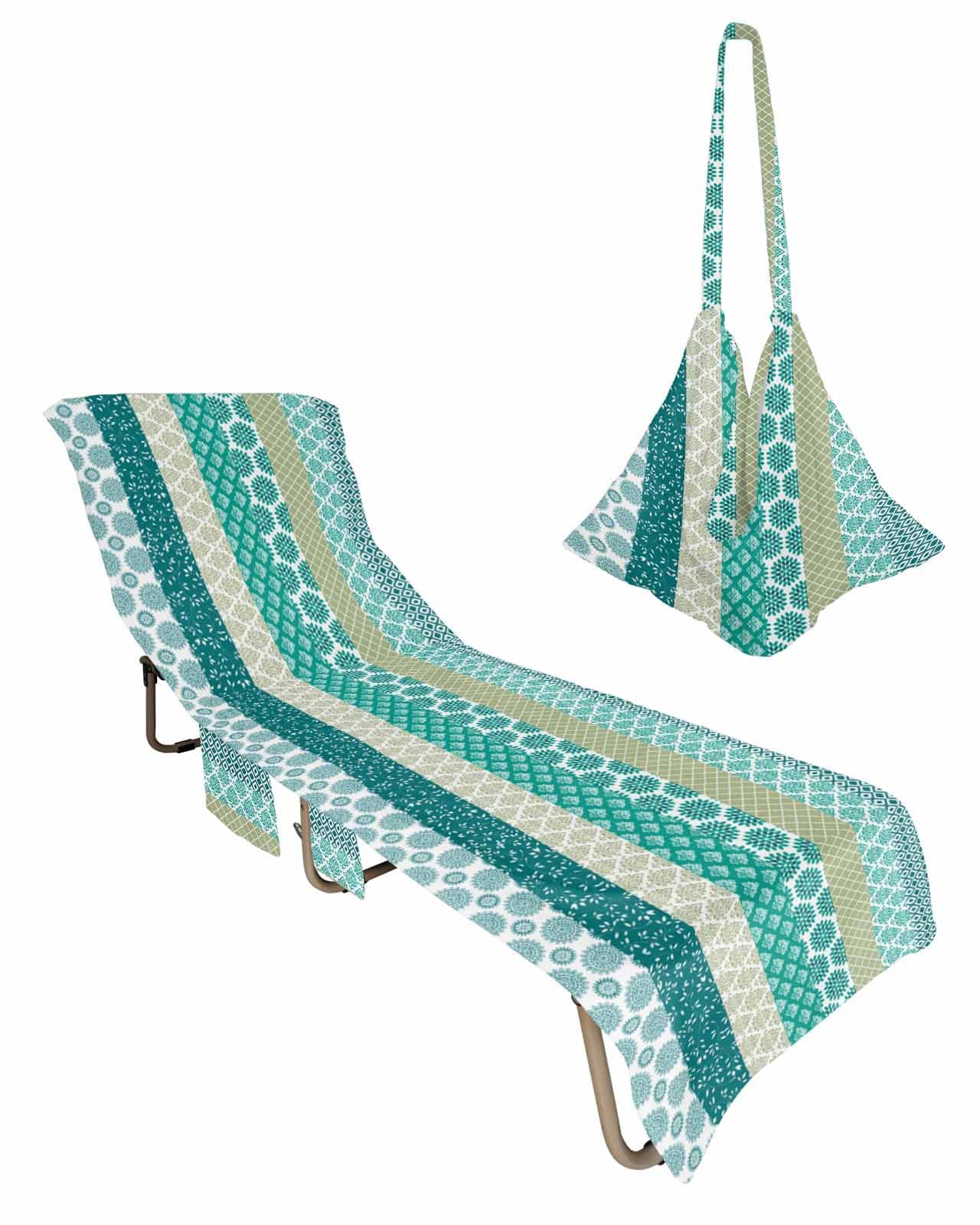 Teal Geometric Beach Lounge Chair Towel Cover, Soft Chaise Lounge Towel with Side Pockets Patio Pool Chairs Cover for Beach/Pool Sunbathing 29x85 Sage Green Botanical Modern Abstract Art