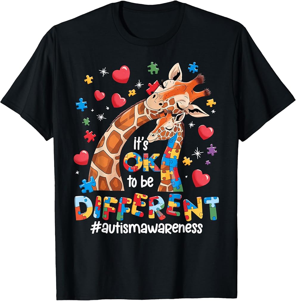 It's OK To Be Different Autism Awareness Cute Giraffe Animal T-Shirt
