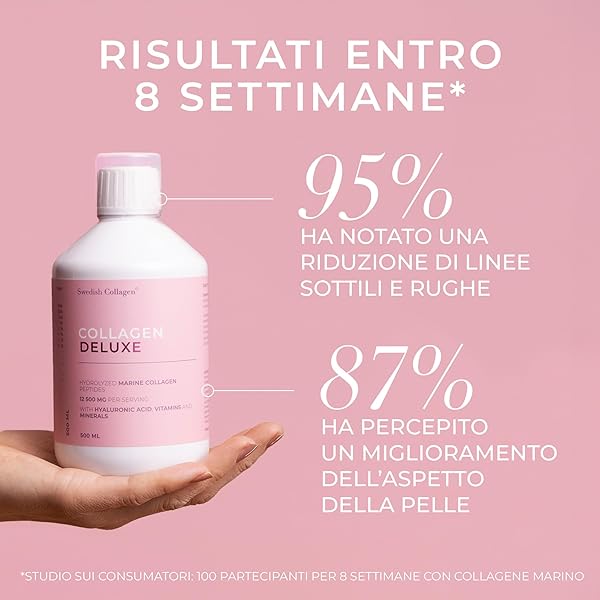 Swedish Nutra Integratore liquido collagene marino 12.500 mg - 500 ml, 20 giorni | Peptidi e vitamine per capelli, pelle, unghie, articolazioni | Senza zucchero | Clinicamente testato - 3