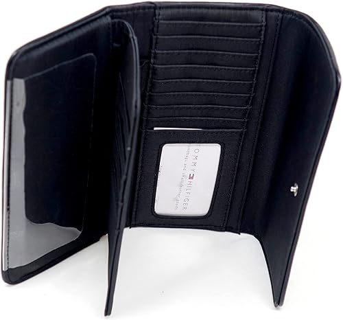 Miniatura 4 de Tommy Hilfiger Bolso de embrague de cartera de chequera a rayas con logotipo blanco y negro