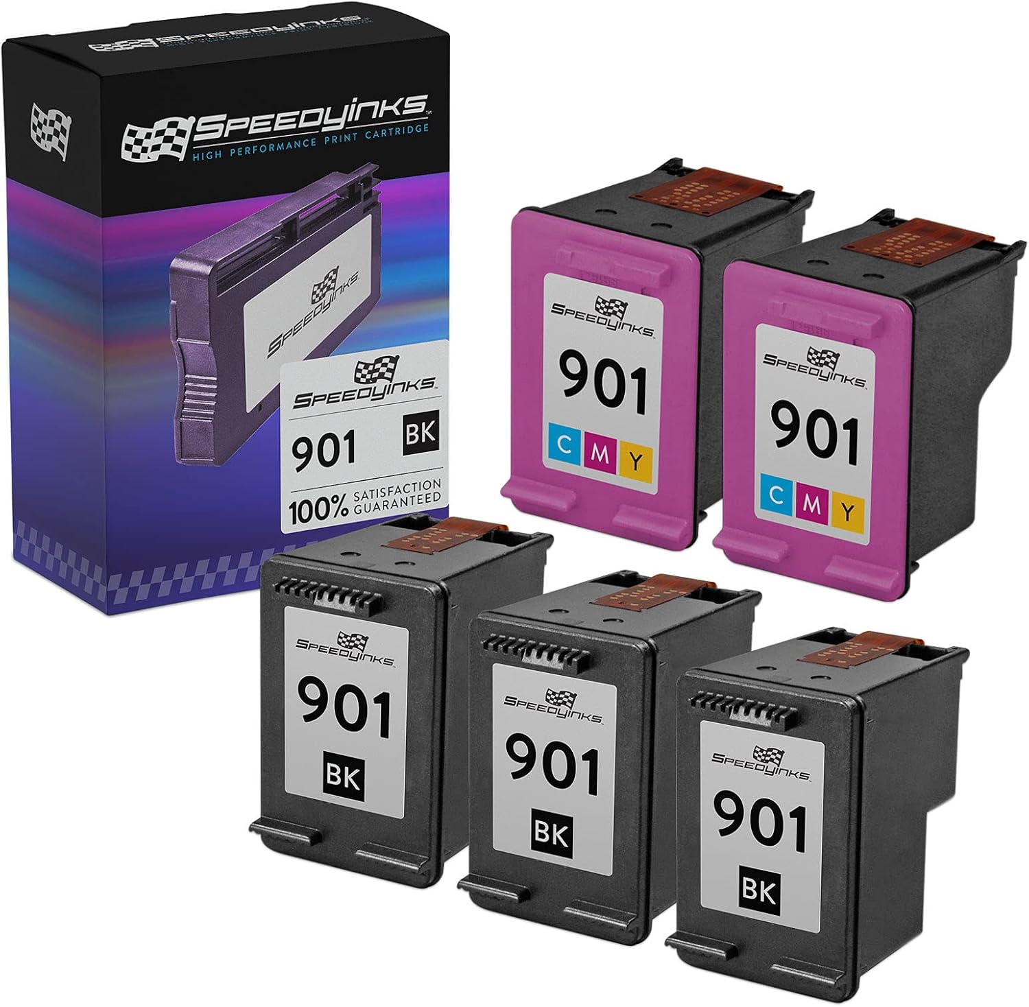 SPEEDYINKS Remanufactured Ink Cartridge Replacement for HP 901 (3 Black and 2 Color, 5-Pack) Compatible with OfficeJet 4500 G510a G510g G510n J4524 J4585 J4680c J4540 J4624 J