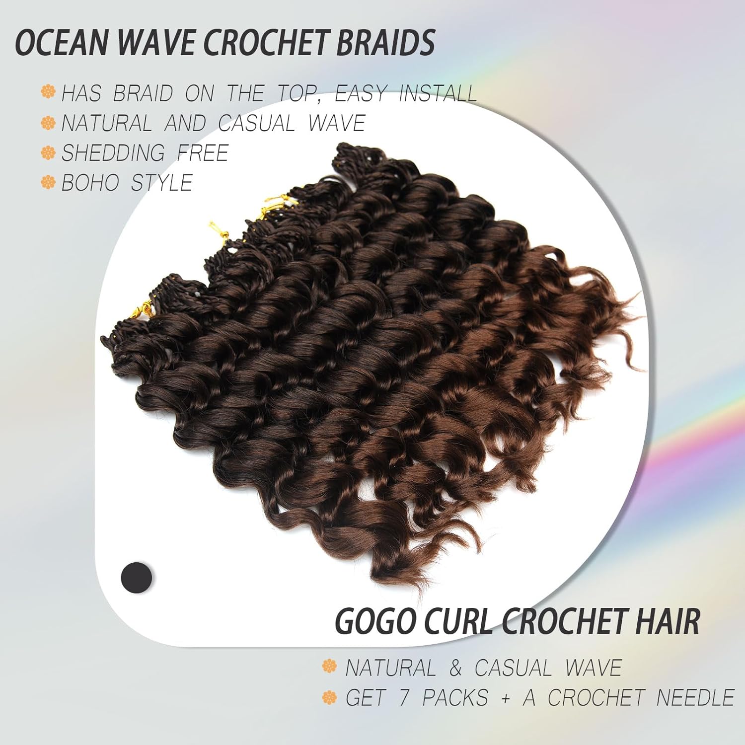 Gogo Curl Crochet Hair for Black Women 12 Inch Ombre Brown Prelooped Ocean Wave Crochet Braids Deep Water Curly Crochet Hair Beach Curl Synthetic Braiding Hair Extensions 7 Packs T30