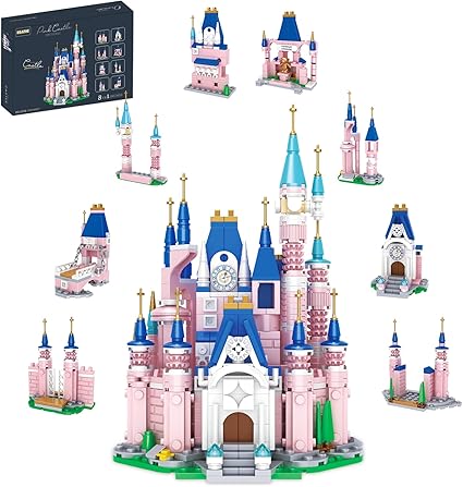 Amazon Com Pink Girls Princess Castle 8 In 1 Building Blocks Toys 596 Pcs Compatible With Lego Friends Disney Creative Building Kit Toys Gifts For Kid Aged 6 12 Years Old Toys Games