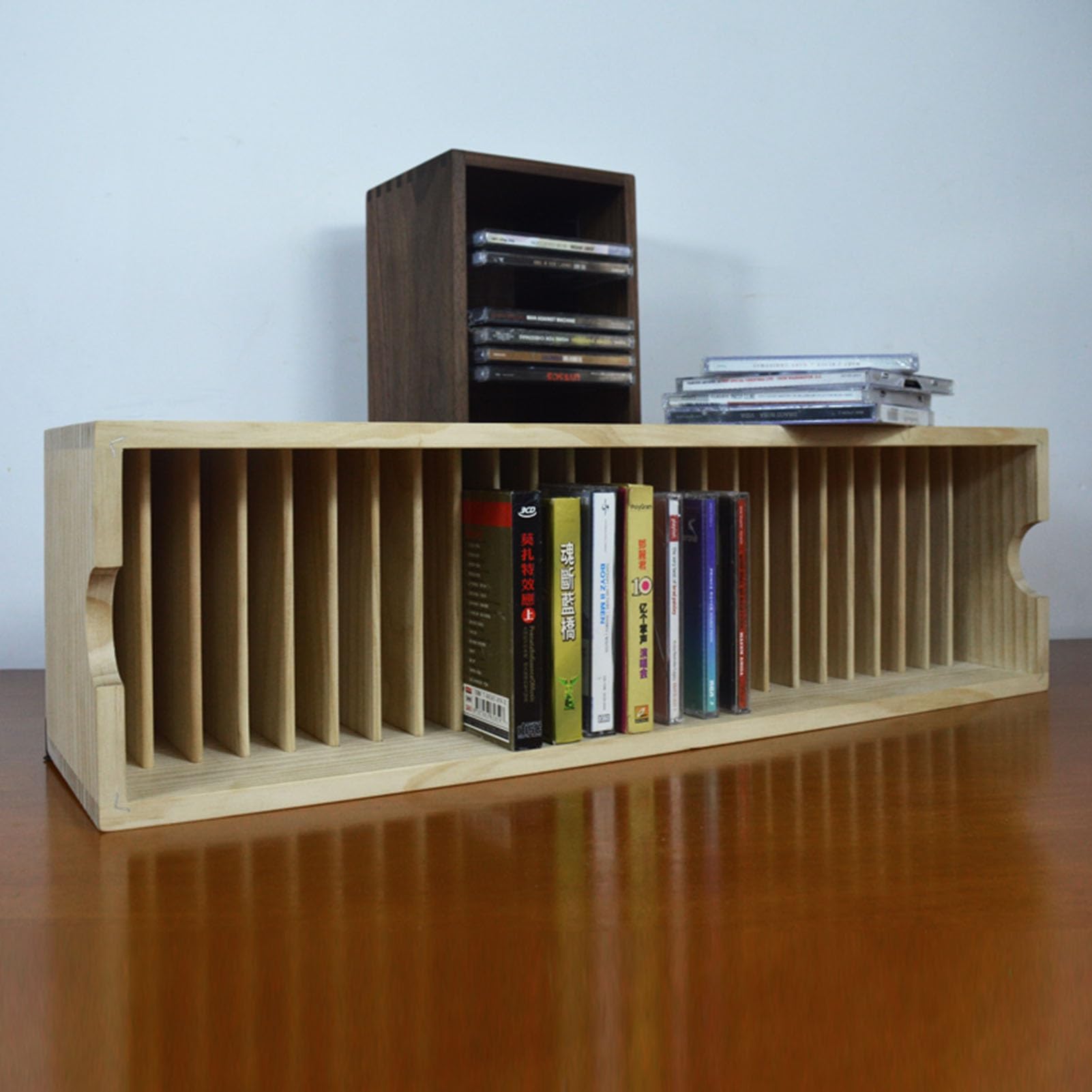 Drewniany uchwyt do przechowywania płyt CD, stojak na 25 płyt CD, 16 x 6,2 x 60 cm, do salonu, sypialni, biura, stylowe etui na płyty audio
