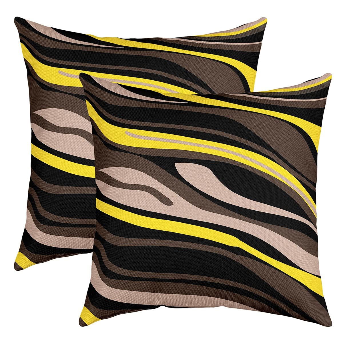 Loussiesd Yellow Brown Beige Stripe Line Reversible Throw Pillow Covers Kids Geometric Pillow Covers Home Decor Set for Square Cushion Covers Set of 2 Modern Striped Art 16x16 Inch โ image 1