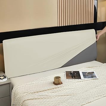 PU Leather Headboard Cover, Universal Stretch Leather Bed Headboard Cover for Full Queen Cal King Size, Decorative Bed Headboard Slipcover Dustproof Protector Cover,White,Queen59.0in
