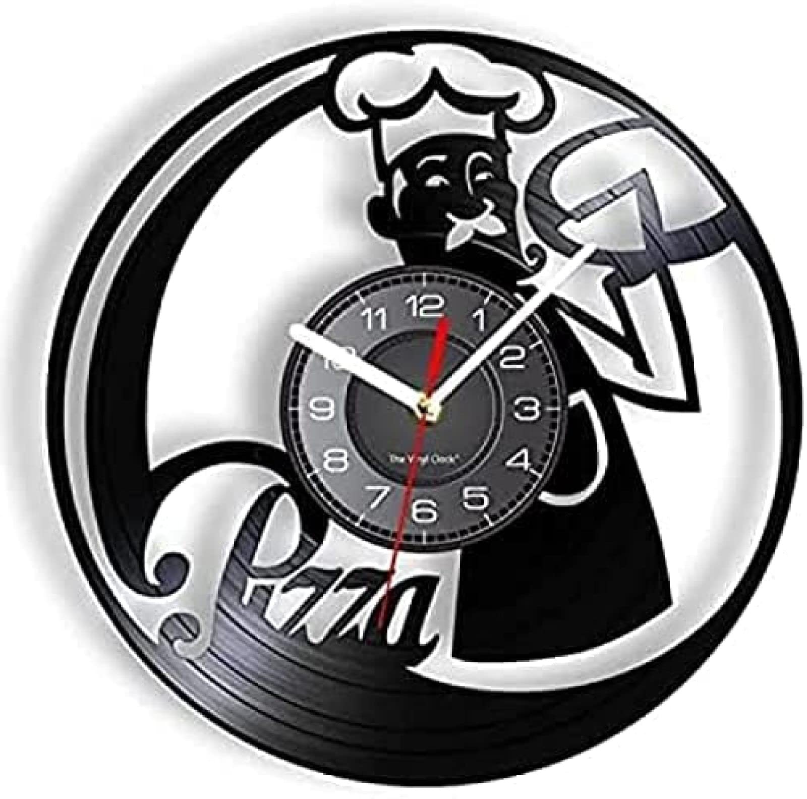 Horloge murale pizza en vinyle avec mouvement à quartz silencieux pour cuisine