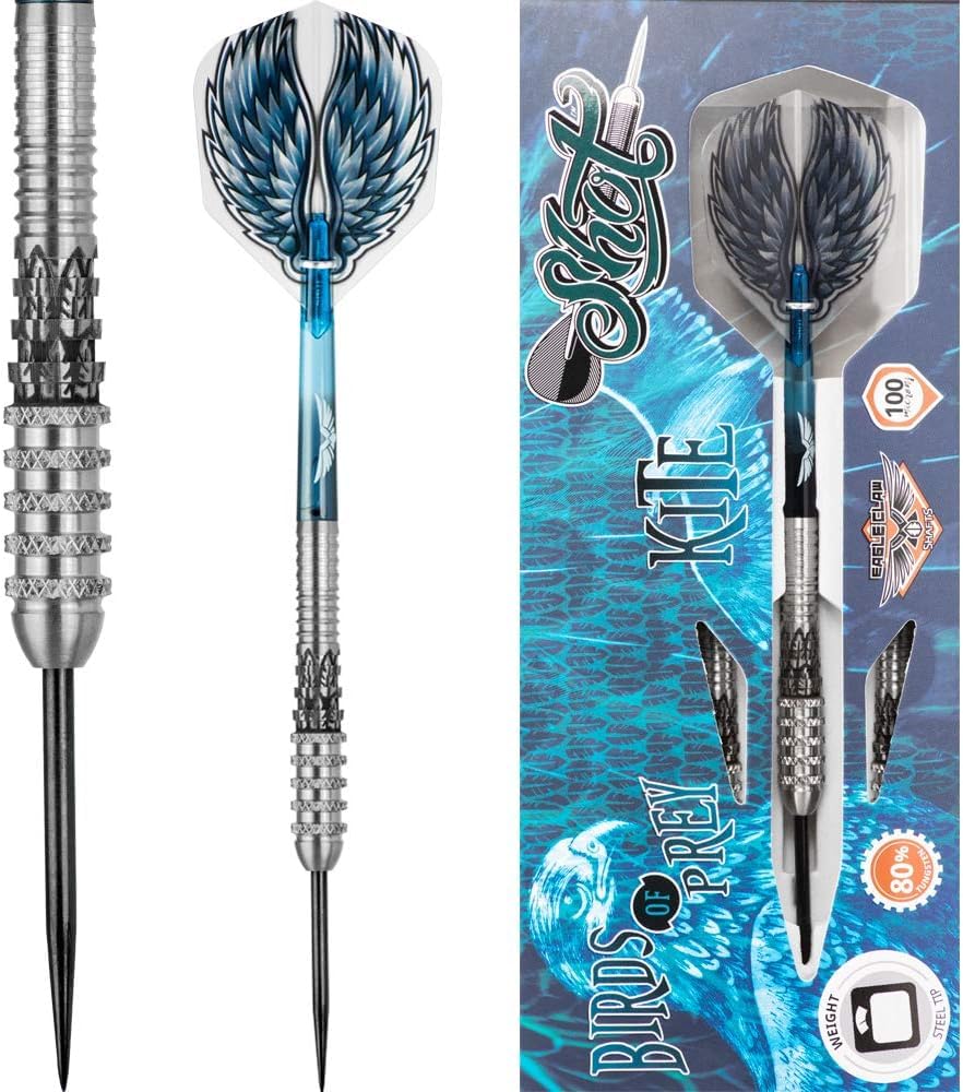 Darts Birds of Prey Kite Steel Tip Dart Set-Front Weighted 80% Tungsten Barrels 21gm
