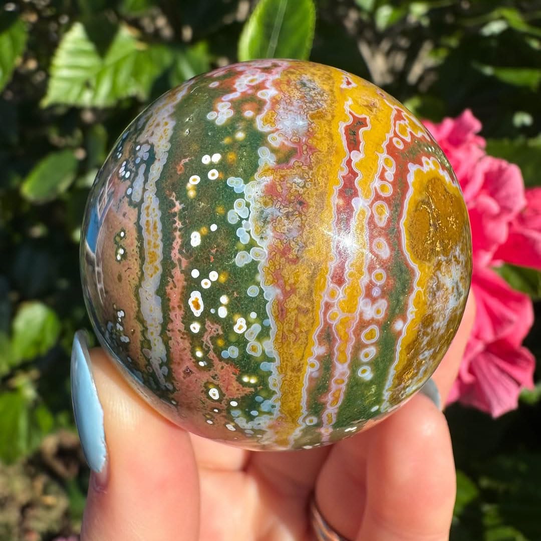 DPURPIWADY Ocean Jasper Sphere - 3.7 Inch (9-9.5cm) Crystal Ball for Home & Office Decor?