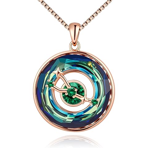 Distance Zodiac Constellation Birthstone Necklace for Women, S925 Sterling Silver Premium Austria Crystal Horoscope Pendant, Rose Gold Plated Necklace Christmas Birthday Jewelry Zodiac Gifts for Her