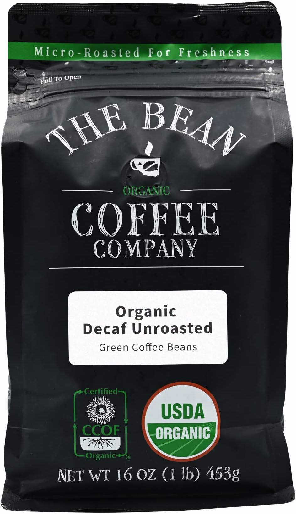 The Bean Coffee Company Organic Decaf Unroasted Green Coffee Beans, 16-Ounce