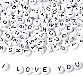 500Pcs Letter Beads Number Beads, 39 Styles White Round Alphabet Bead for Jewelry Making, Friendship Bracelet Kit, Black and White for Creative Projects(4x7mm)
