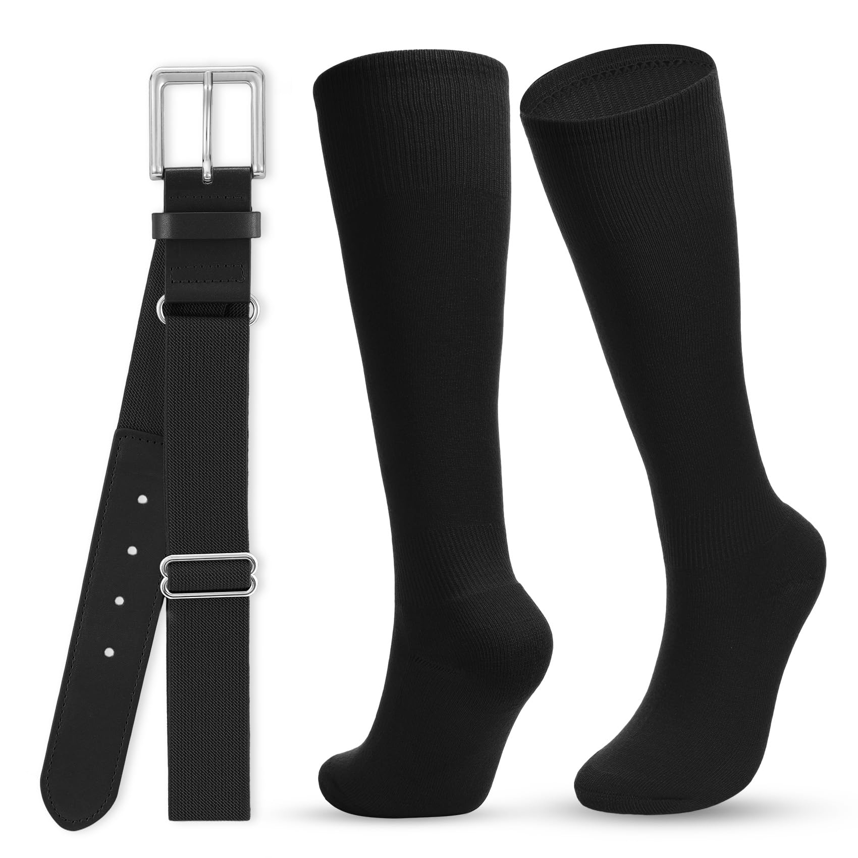 WHIPPY Baseball Socks and Belt Combo Set Knee-High Softball Socks &amp; Adjustable Elastic Belt for Kids Youth Adult