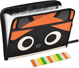 File Pocket Folder 13 Pockets A4 Letter Size with Zipper Closure for Pocket Accordion File Organizer Cute Cartoon Black Cat organizador