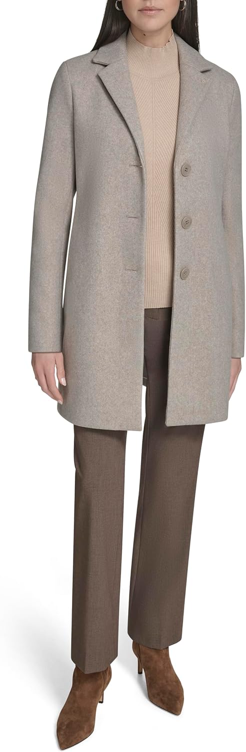 Calvin Klein Women's Classic Faux Wool Overcoat – Long Button Front Winter Jacket
