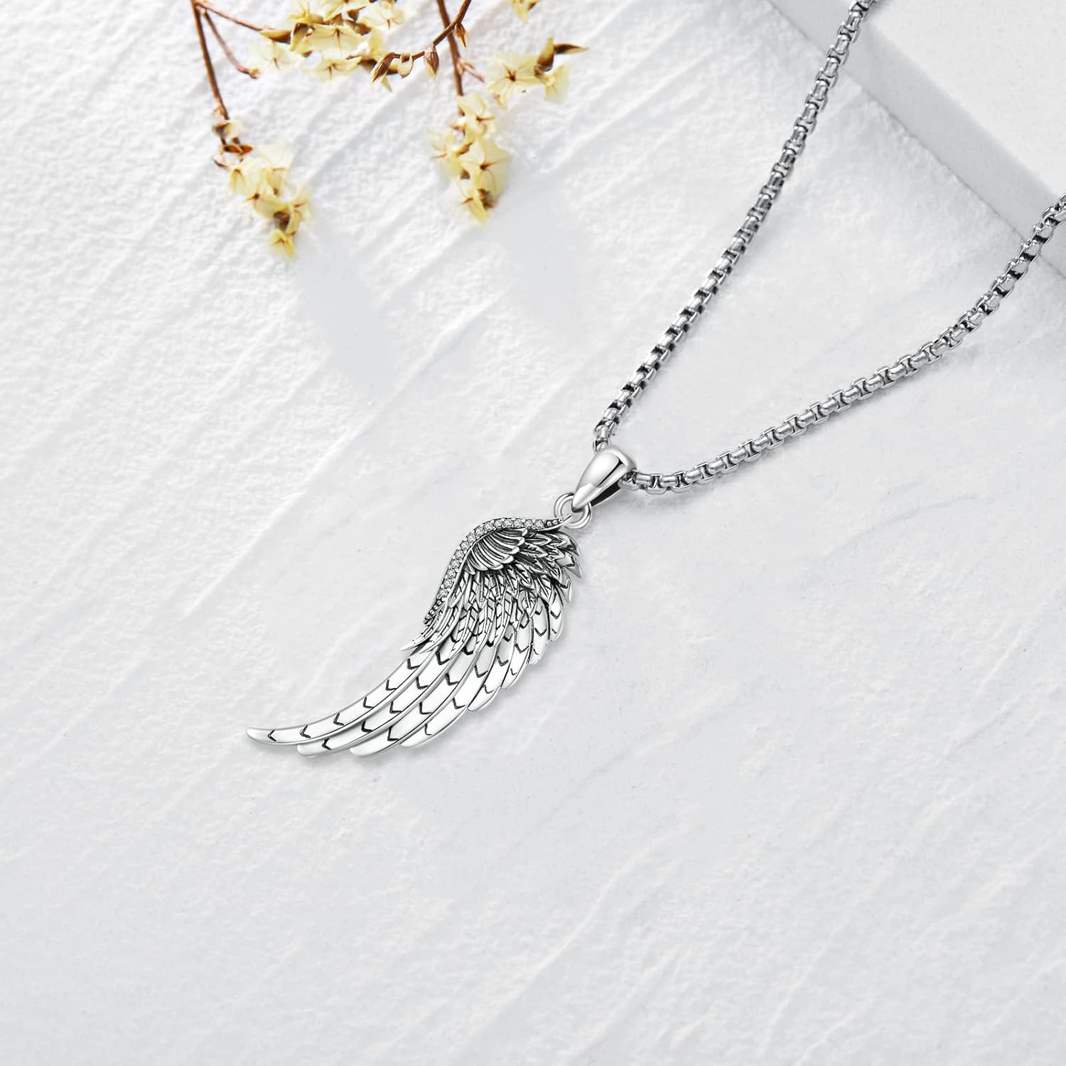 Angel Wings Necklace 925 Sterling Silver Guardian Angel Nurse RN Caduceus Pendant Charm Crystal Angel Jewelry Gifts for Women - Image 3