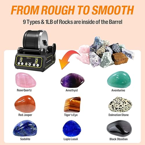 Miniatura 8 de Kit de vaso de roca de motor sin escobillas, grande de 2.5 libras profesional con motor de 3 velocidades y temporizador de 9 días, barril de goma,