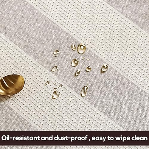 Miniatura 3 de AmHoo Mantel rectangular de lino y algodón con borlas y costuras a rayas, a prueba de polvo, para cocina, comedor, 54 x 70 pulgadas, color beige