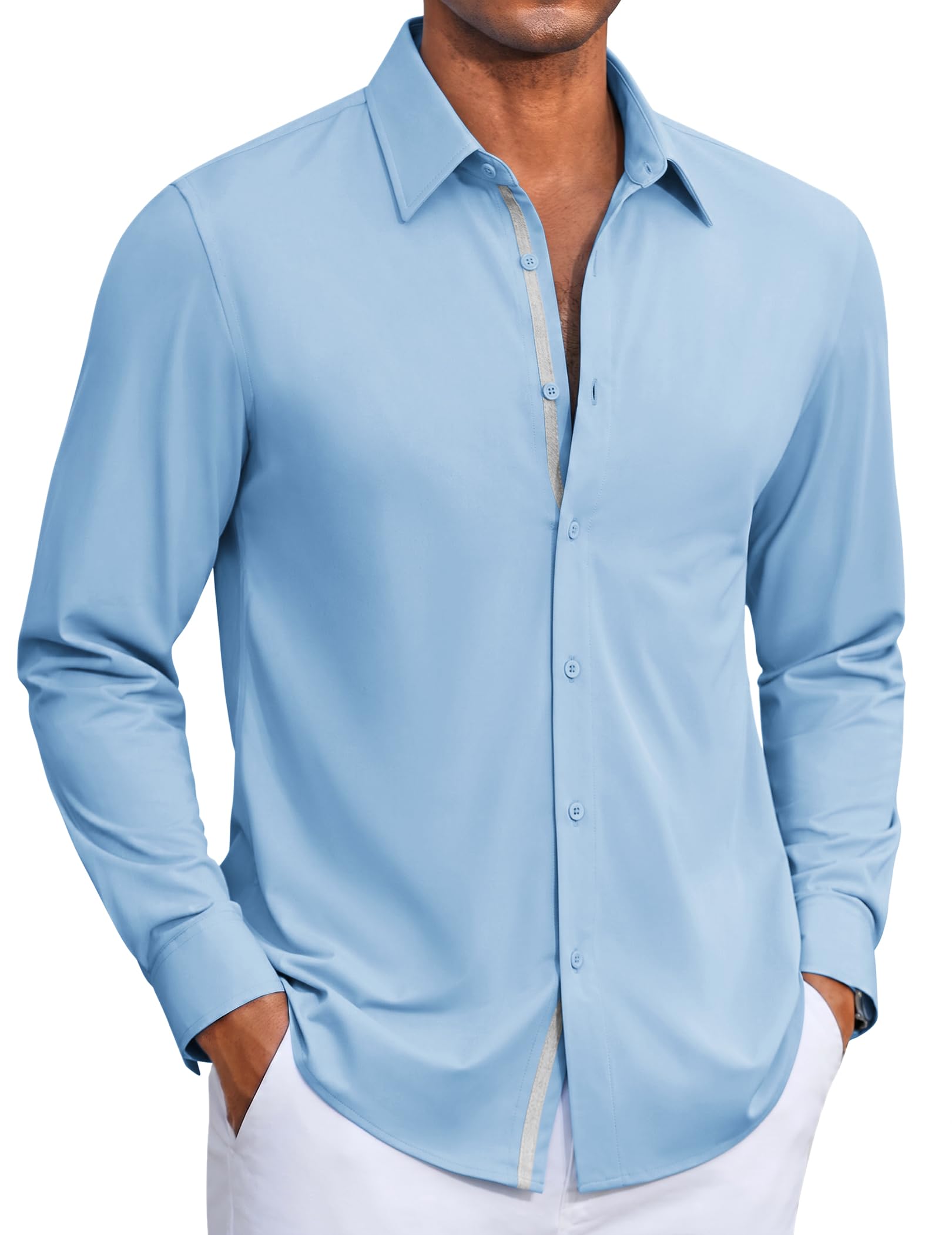 Mens Dress Shirt Long Sleeve Wrinkle Free Casual Button Down Shirt