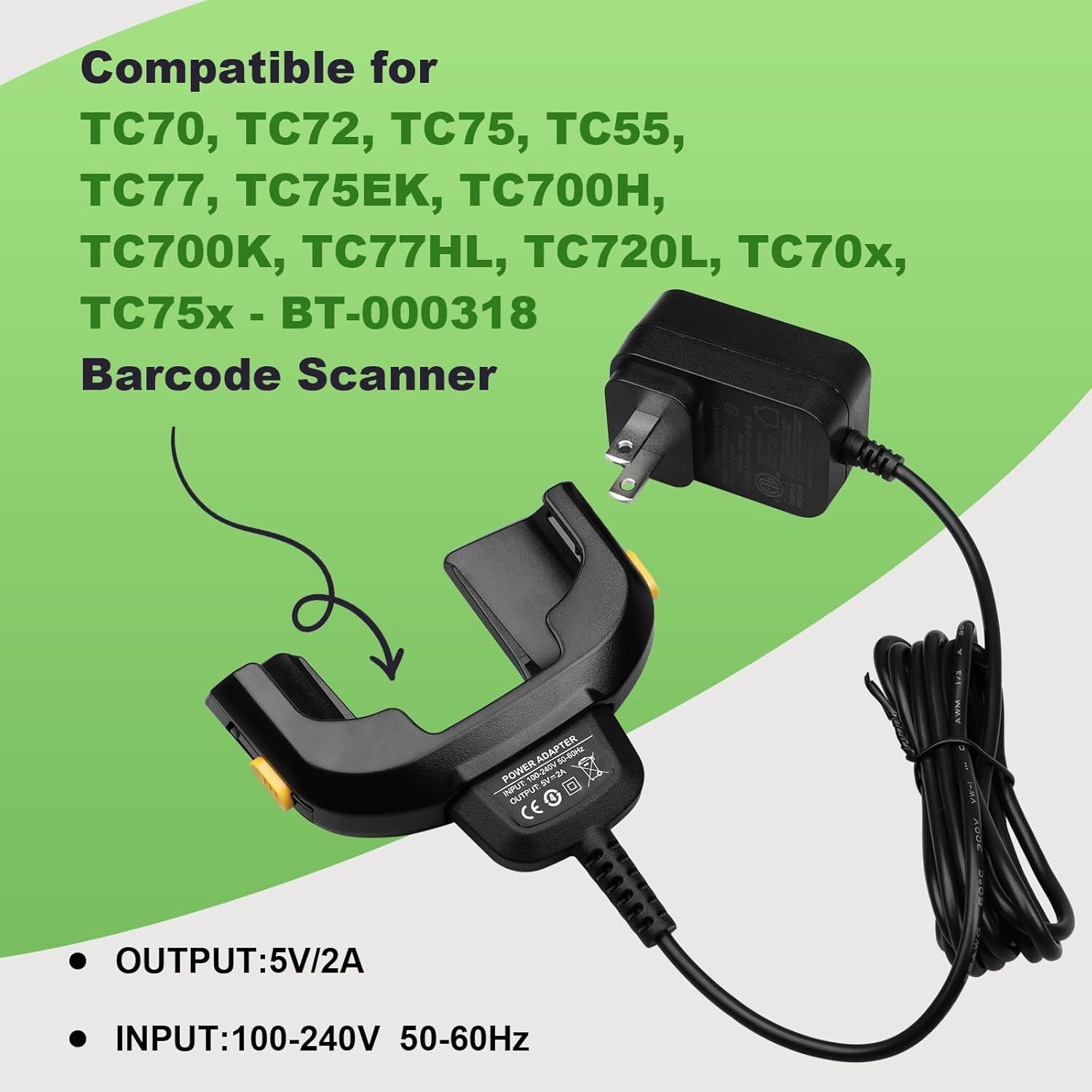 for Zebra Scanner TC77 Charger Cable: Wall Charging for Zebra for Symbol PDA TC70 TC77 TC75 TC72 TC55 TC75EK TC700H TC700K TC77HL TC720L TC70x TC75x BT-000318 Android Handheld Barcode Scanners - Image 2
