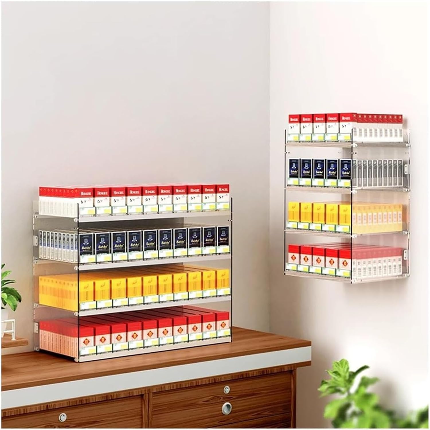 Acrylic Cigarette Showcases Display Rack,Rectangular Cigarette Case Holder,Auto Cigarette Pusher Cigarette Display Holder, Wall Mounted Cigarette Rack (Color : Clear, Size : 37.5x28.4x69cm) (Size :