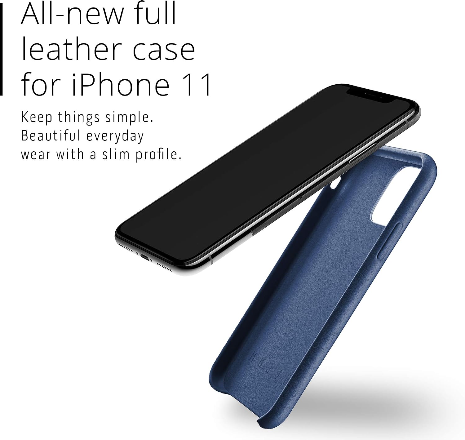 Mujjo Full Leather Case for Apple iPhone 11 | Premium Soft Supple Leather, Unique Natural Aging Effect | Leather Wrapped, Super Slim (Monaco Blue)