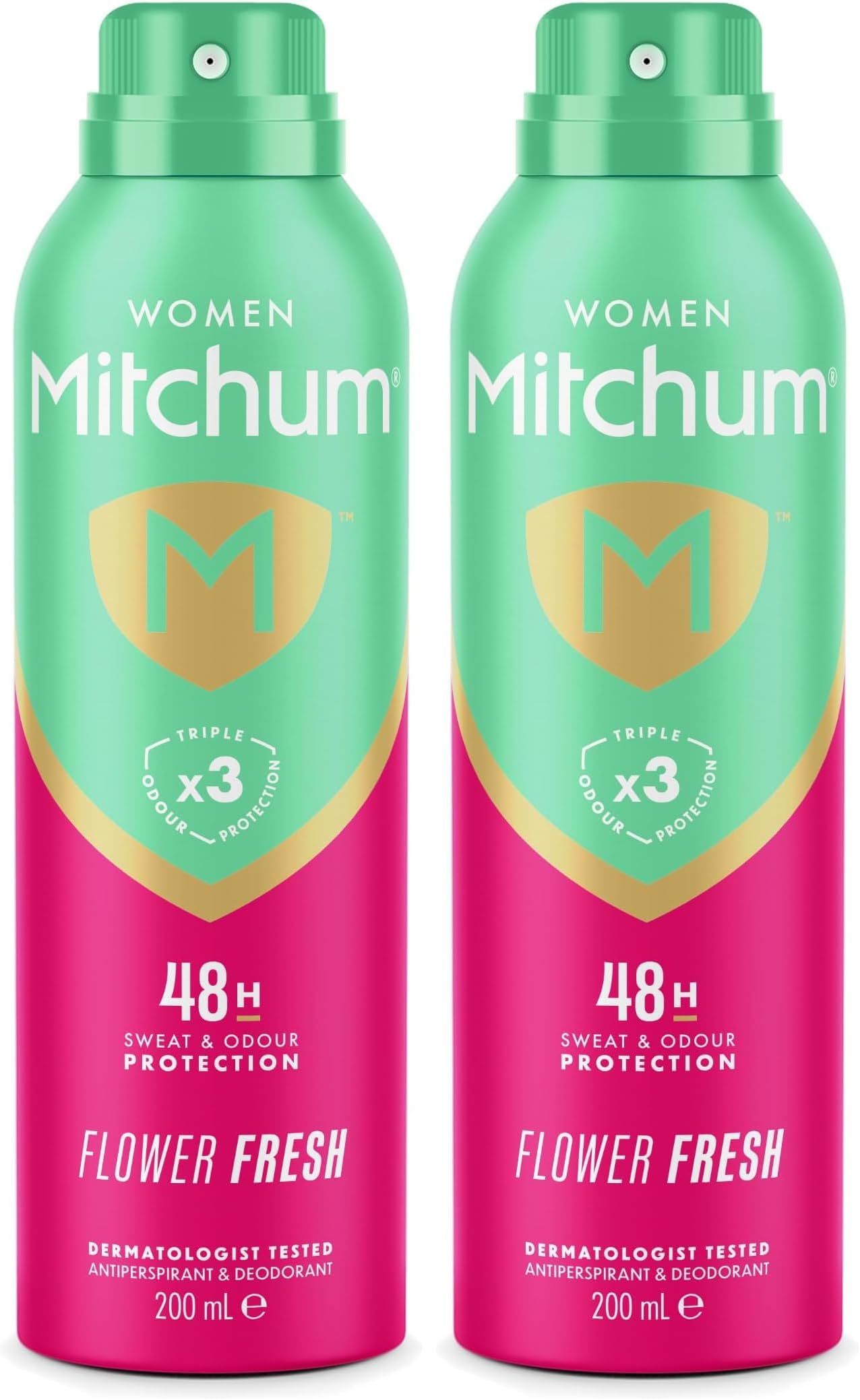Mitchum Women Triple Odor Defense 48HR Protection Aerosol Deodorant & Anti-Perspirant, Flower Fresh, 200 ml (Pack of 2)