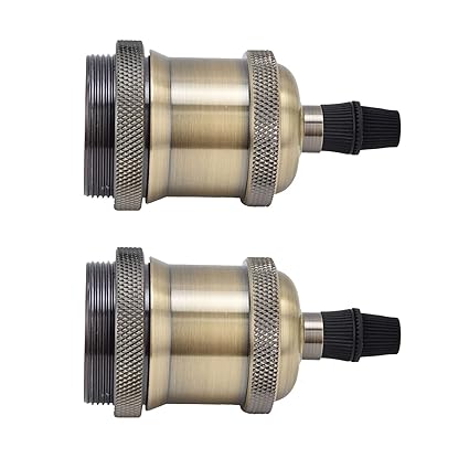 Set of 2 Retro Lamp Holder, Widely Use Vintage Lamp Socket Durable Sturdy Exquisite Design for Vintage Bulbs(Green Bronze)