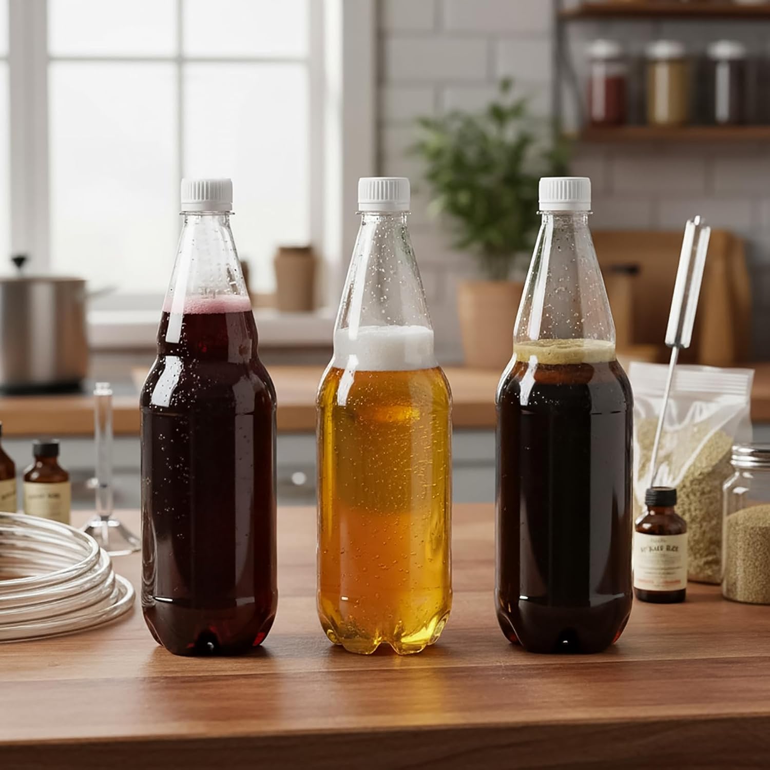 Hiceeden 10 Pcs 33 oz Plastic Soda Bottles with Caps, 1L Disposable Long Neck Wine Bottles with Lid, Reusable Empty Plastic Bottle for Beverage, Liquor, Beer, Milk, Juices, Smoothies - Image 5