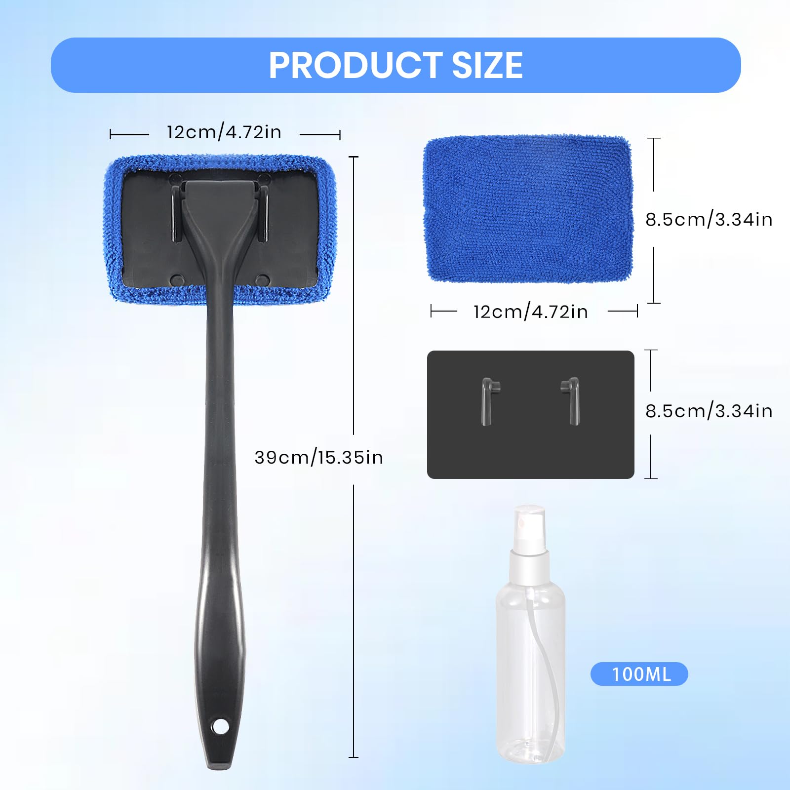 Ceuissp 6PCS Windshield Cleaning Tool Car Window Cleaner with 5 Reusable and Washable Microfiber Pads and Extendable Handle Auto Inside Glass Wiper Kit Green (Blue)